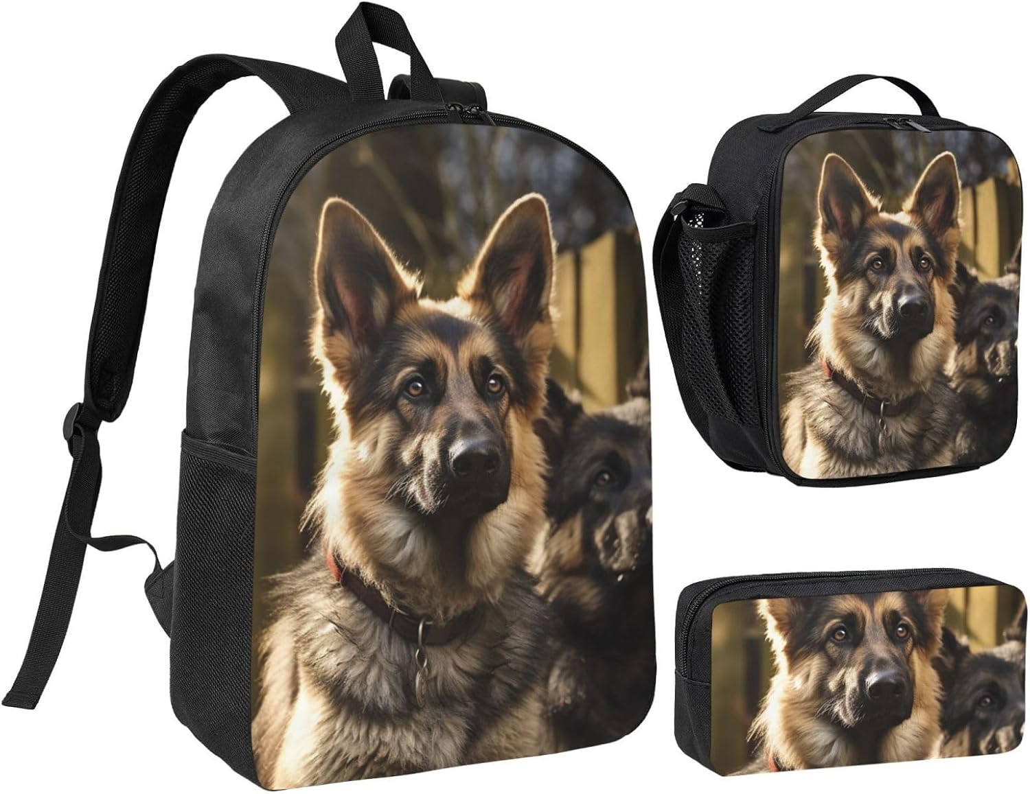 German Shepherd Backpack with Lunch Bag Coin Pouch Set