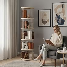 Rotating Bookshelf 360  Tower Bookcase Round 5 Tier Modular Book Shelf Space Saving Corner Bookcase for Small Spaces, Living Room, Bedroom, Kids Room, Home Office