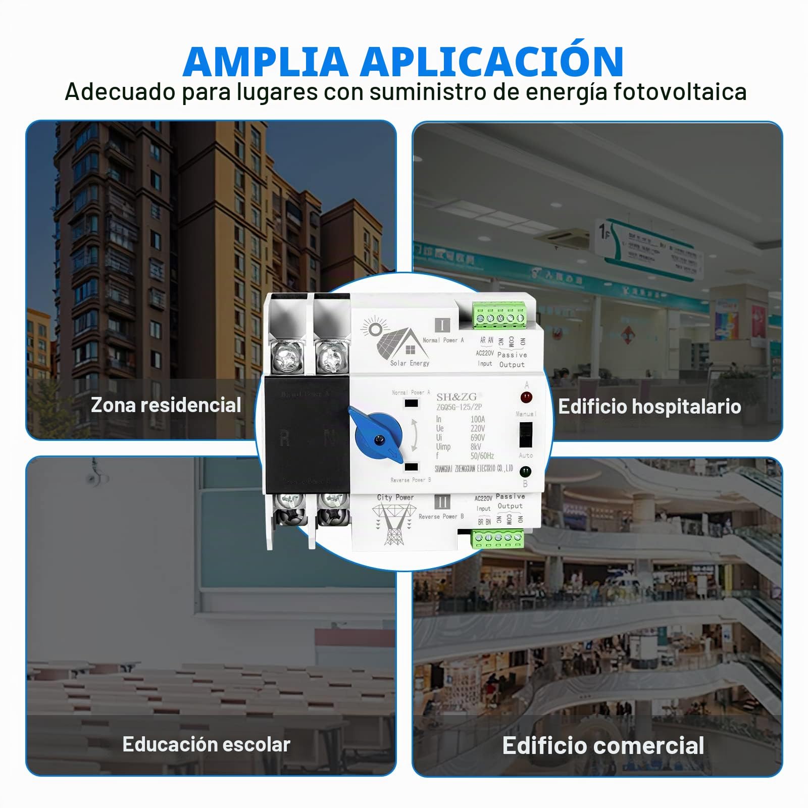 DEWIN Interruptor de Transferencia Automática, 2P 100A 220V ATS Fotovoltaico Interruttore Elettronico