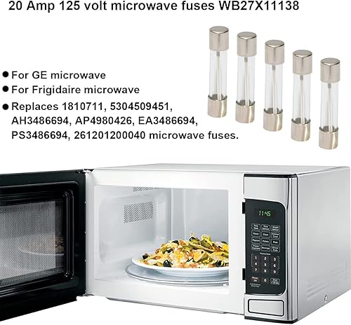 Miniatura 3 de Paquete de 5 fusibles de horno microondas 5304509451 para GE, Frigidaire, Kenmore Microondas, 20 Amp 125 Volt-Replaces 1810711, EA3486694,