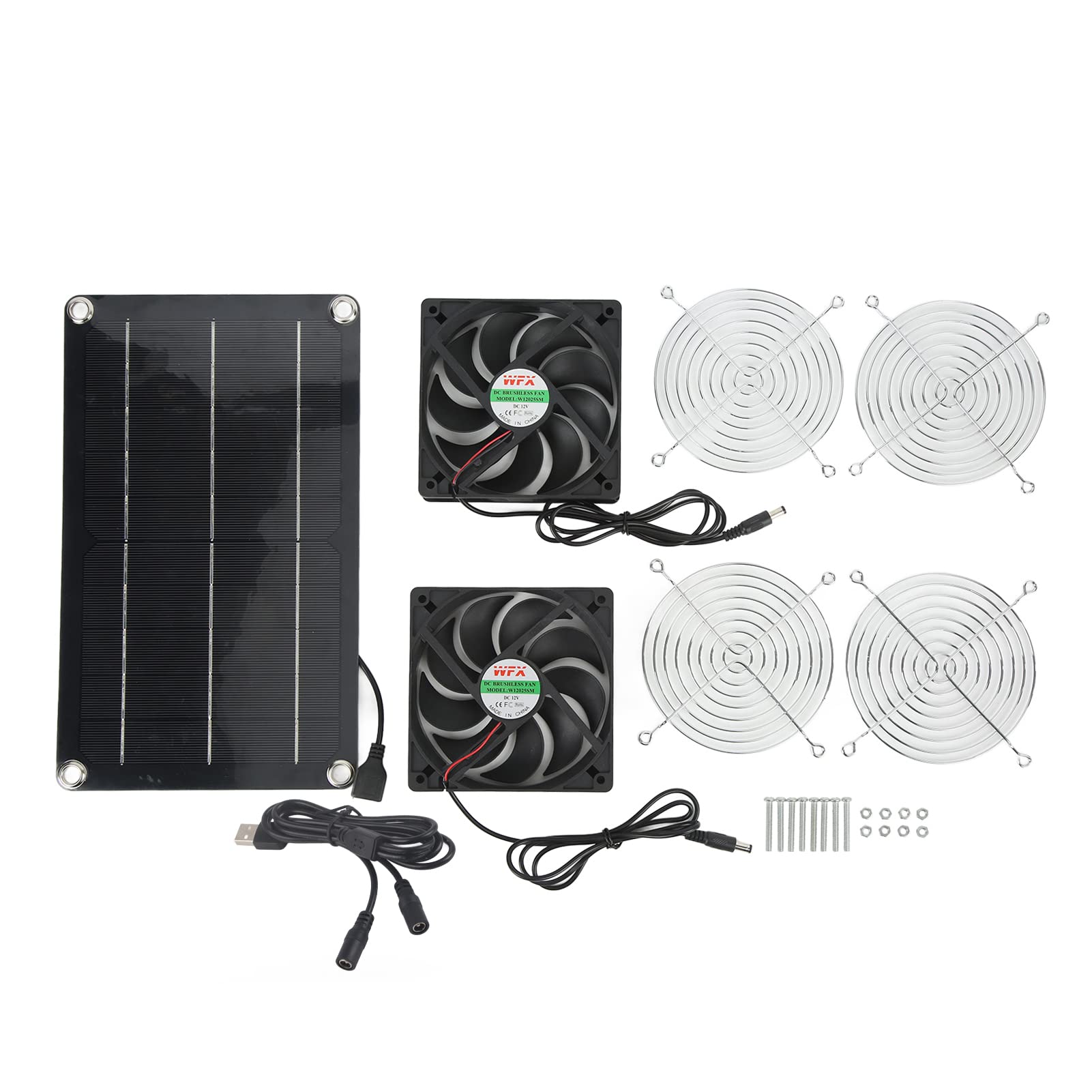 Hyuduo Tragbarer, Sicherer und Umweltfreundlicher Solarlüfter mit Zwei Abgas- und Solarpanel Stromversorgung für die Innenlüftung. Geeignet für Haustierhäuser, Gewächshäuser,
