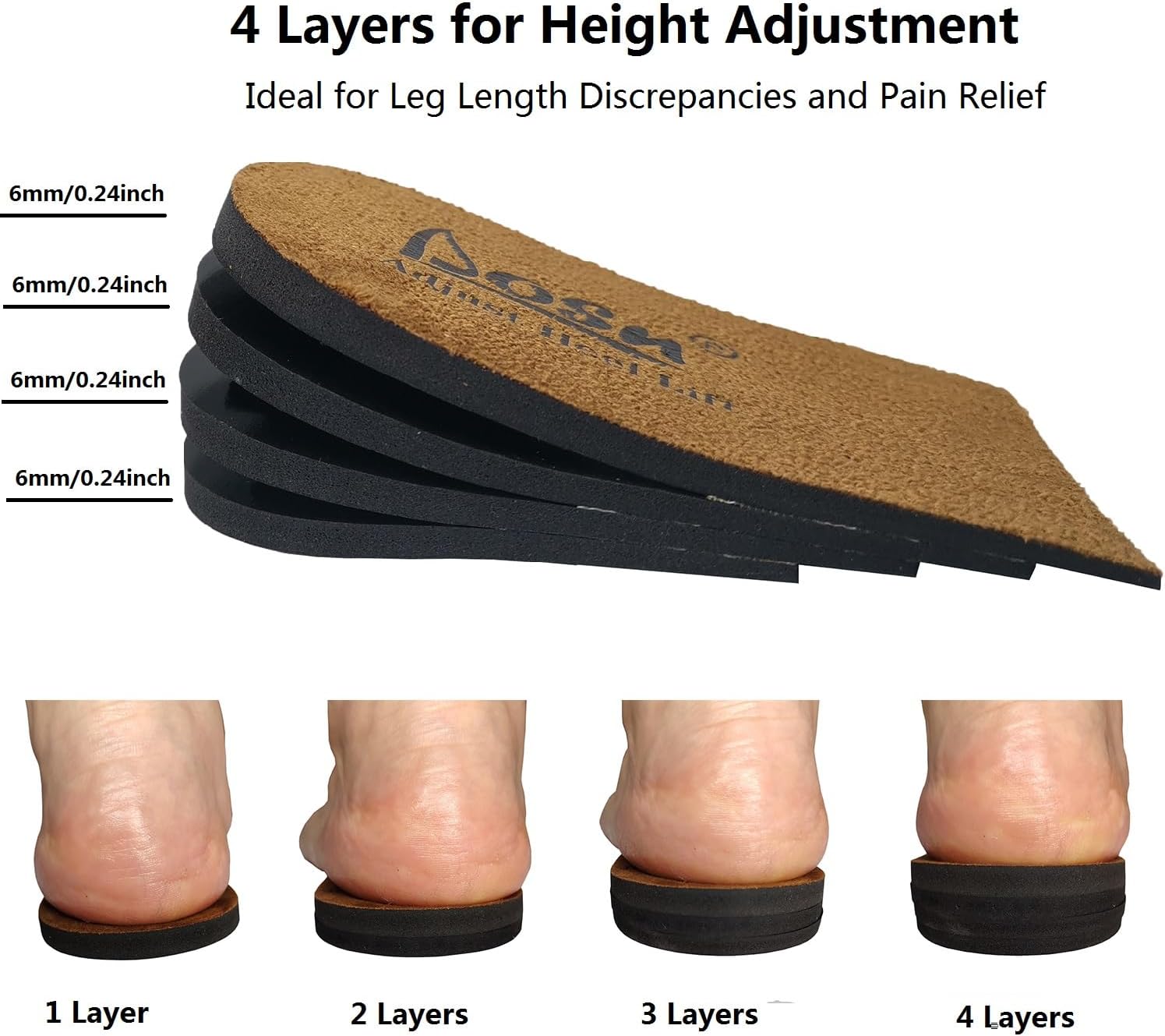 Adjustable Heel Lifts for Shoes, 4 Layer 1/4" Height Increase Inserts for Achilles Tendonitis, Heel Pain, Leg Length Discrepancies,Shoe Lifts (1 Pair, S Women 4-8.5) - Image 3