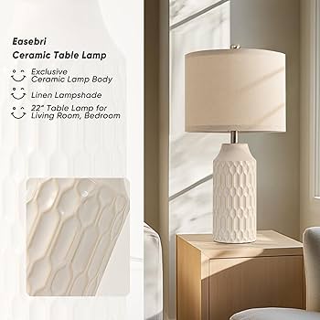 22IN Modern Ceramic Table Lamp Set of 2 White Lamps for