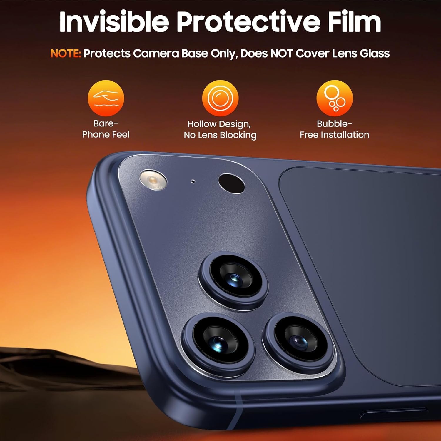Uyiton 3 Pack for iPhone 17 Pro Max Camera Plateau Protector - [Protects Camera Base Only – Not Cover Lens] [Invisible & Bare-Hand Feel] [Scratch Resistant] [Fits All Cases] Ultra-Thin PET Film, Matte