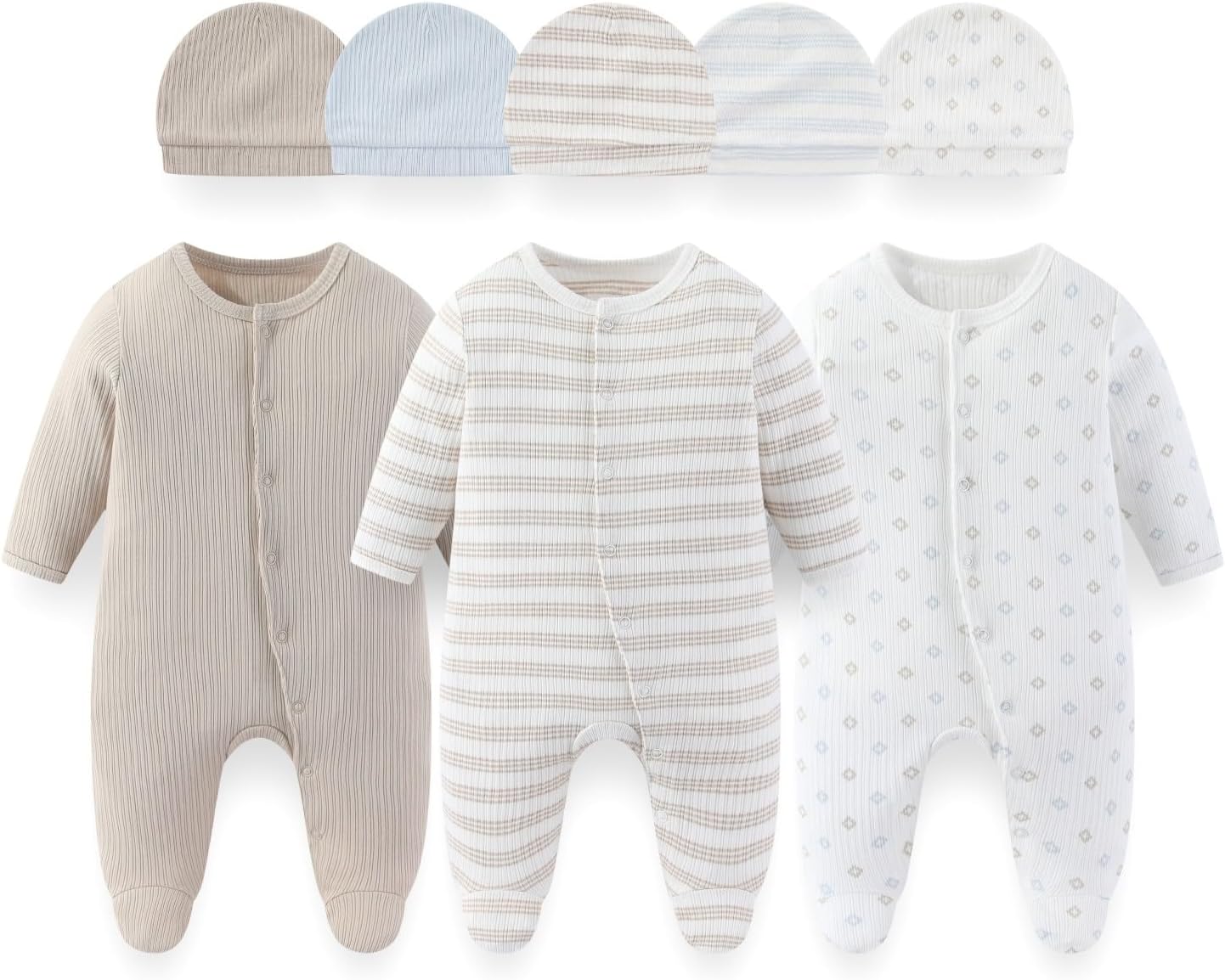 8 Pack Unisex Baby Boy Girl Footed One-piece Outfit Infant Hats 0-12months Comfort New Born Romper Clothes