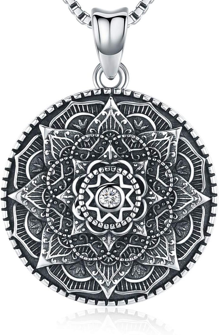 Sterling Silver Mandala Necklace Flower of Life Pendant for Women 3D Blooming Mandala Jewelry with 18" Chain