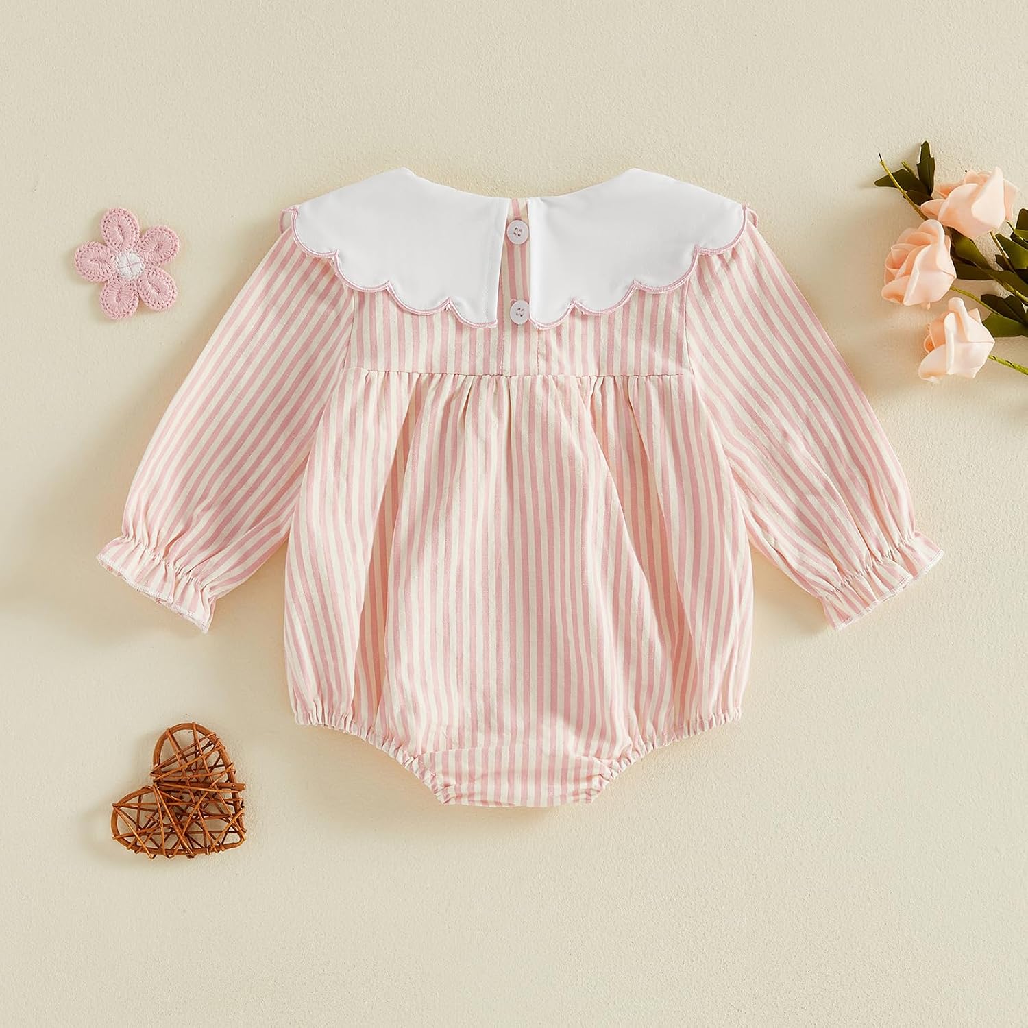 BemeyourBBs Newborn Baby Girl Clothes Peter Pan Collar Bubble Romper image 5