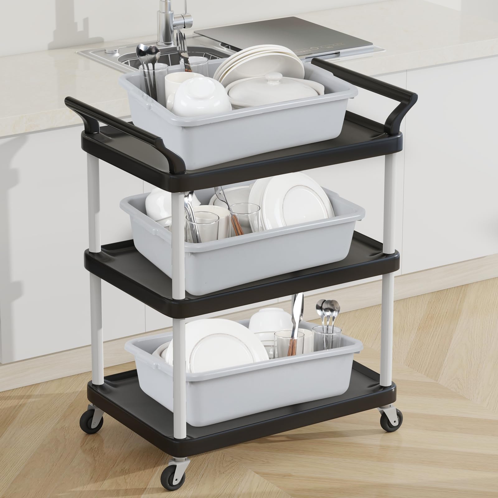 4er Pack 13 l kommerzielle Buswanne Kunststoff Utility Bus Box Grau
