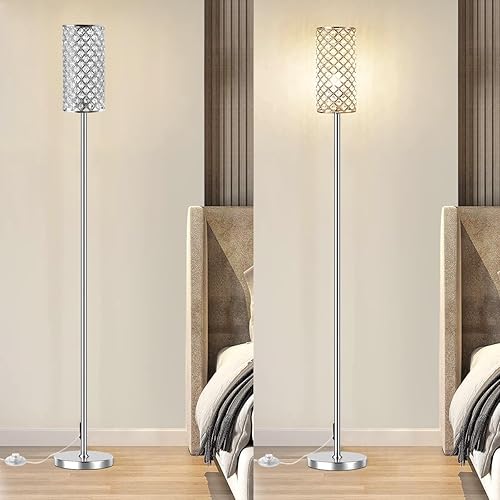 Miniatura 5 de Lámparas de pie de cristal  Moderna lámpara de pie plateada con 3 bombillas LED CCT para decoración elegante del hogar, sala de estar y dormitorio