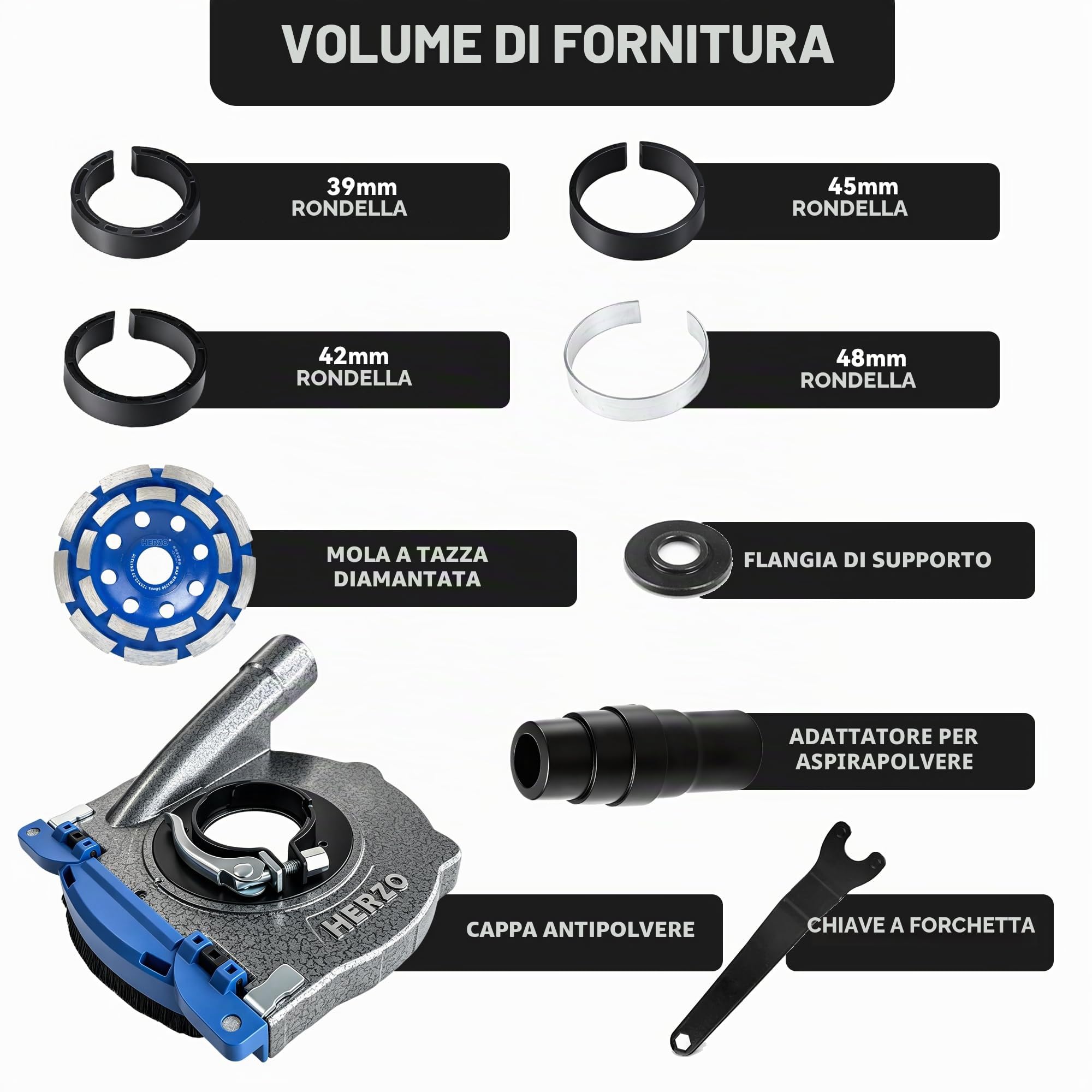 HERZO Cuffia Aspirazione Smerigliatrici per Smerigliatrice Angolare 115/125mm,incluso Disco Diamantato da 125 mm