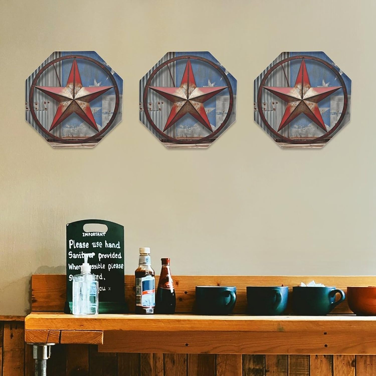 Ctagon Metal Sign for Home, Modern Display Plate for Kitchen, American Wastern Texas Star Plates Accent Hanging Wall Decorations 3PCS for Living Room, Bedroom, Hallway, Hotel