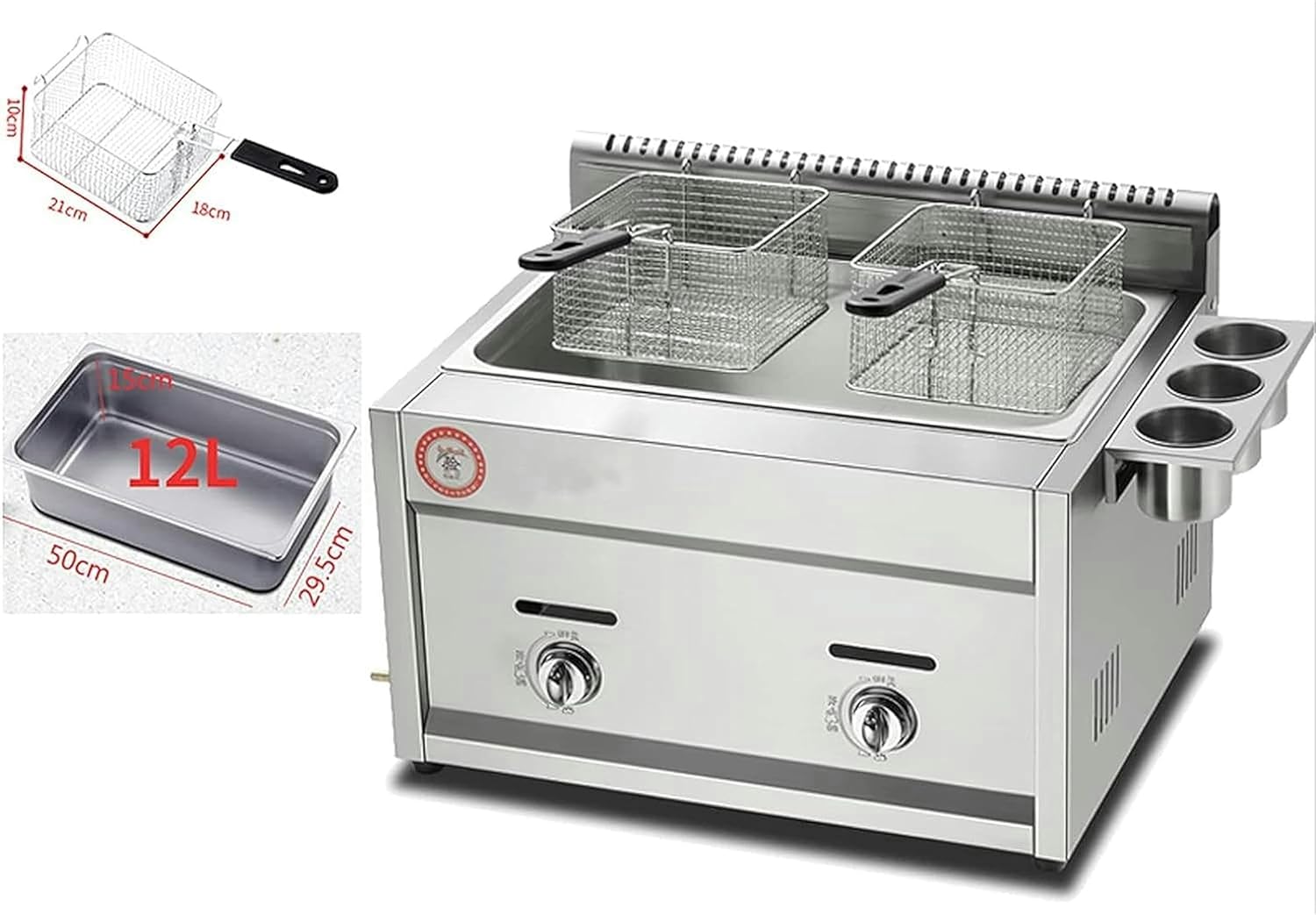 XENITE Deep Fryer,Commercial Gas Fryer,12L Countertop Basket Stainless Steel Deep Fat Fryer Restaurant Home Fries Chip with Seasoning Trough