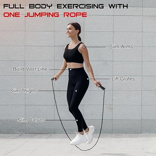 Miniatura 5 de Cuerda de saltar con peso para hombres y mujeres, con rodamiento de bolas de 1 libra, cuerda de saltar de velocidad rápida para entrenamiento,
