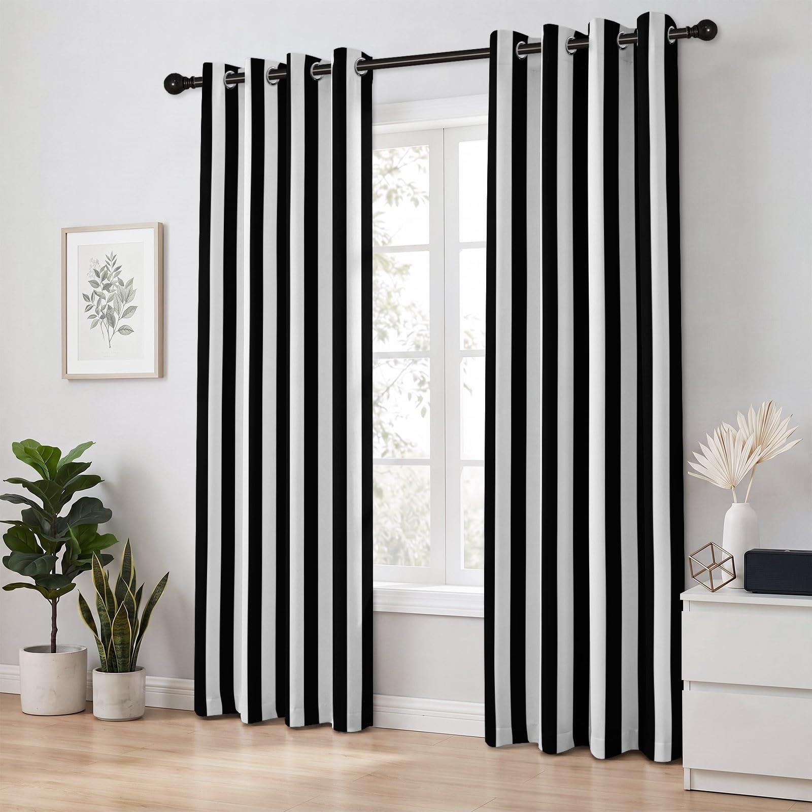 Schwarz Weiße Vertikale Streifen Op-Art Thermovorhang 2er Set H175xB140cm