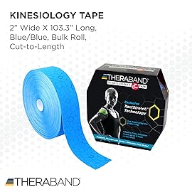 THERABAND Kinesiology Tape, Blue/Blue, 2\'\' X 103.3 Foot Bulk Roll, with XactStretch Indicators, Long-Lasting Athletic Tape for Shoulder & Knee, Latex-Free Sports Tape, Water Resistant, Cut-to-Length