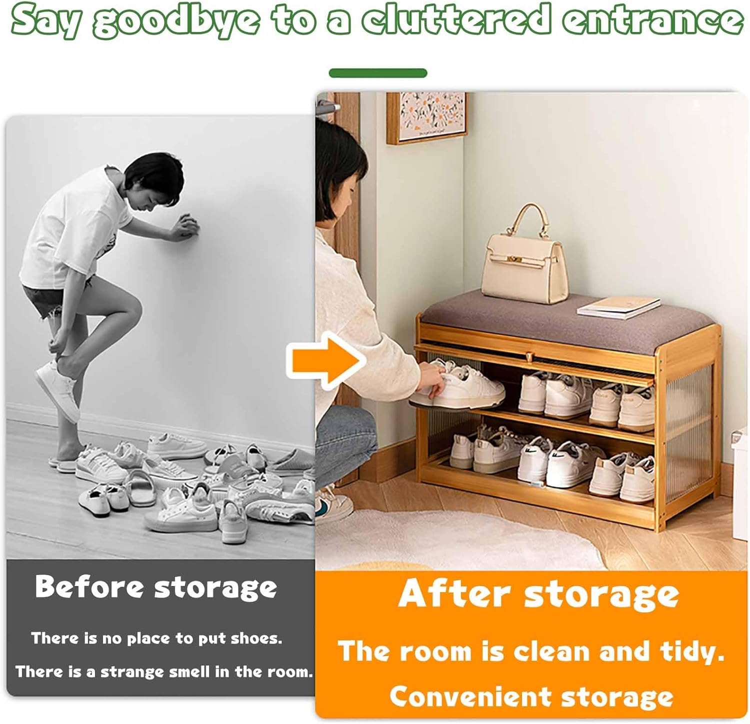 Shoe Bench Storage with Seat Storage, Bench for Entryway Shoe Bench Entryway with Storage Easy Assembly for Entryway Living Room Bedroom(Wood,70cm/27.6in)