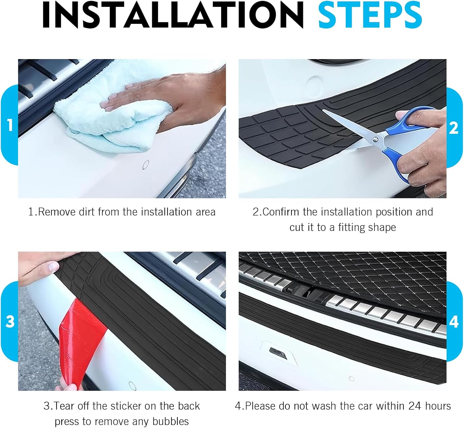 Car Rear Bumper Protector, 41 x 3.34 Inch Trimmable Anti-Scratch Non-Slip Silicone Guard Strip, Trunk Exterior Edge Protection, Universal for Cars SUVs Trucks (Black)