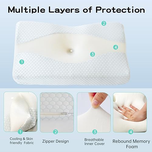 Miniatura 5 de Reidio Almohada cervical de apoyo cervical para dormir almohada de cama con funda de almohada de enfriamiento transpirable, almohada de espuma
