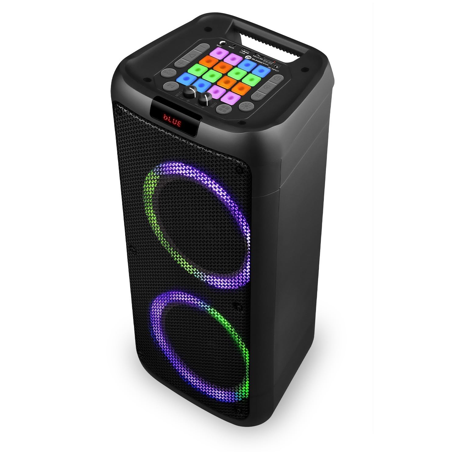 Enceinte Sonorisation - Party Karaoké Sunset 208-600W USB/SD/PC Bluetooth, Micro Filaire, 2X Boomer à LED RVB + Soucoupe Ovni