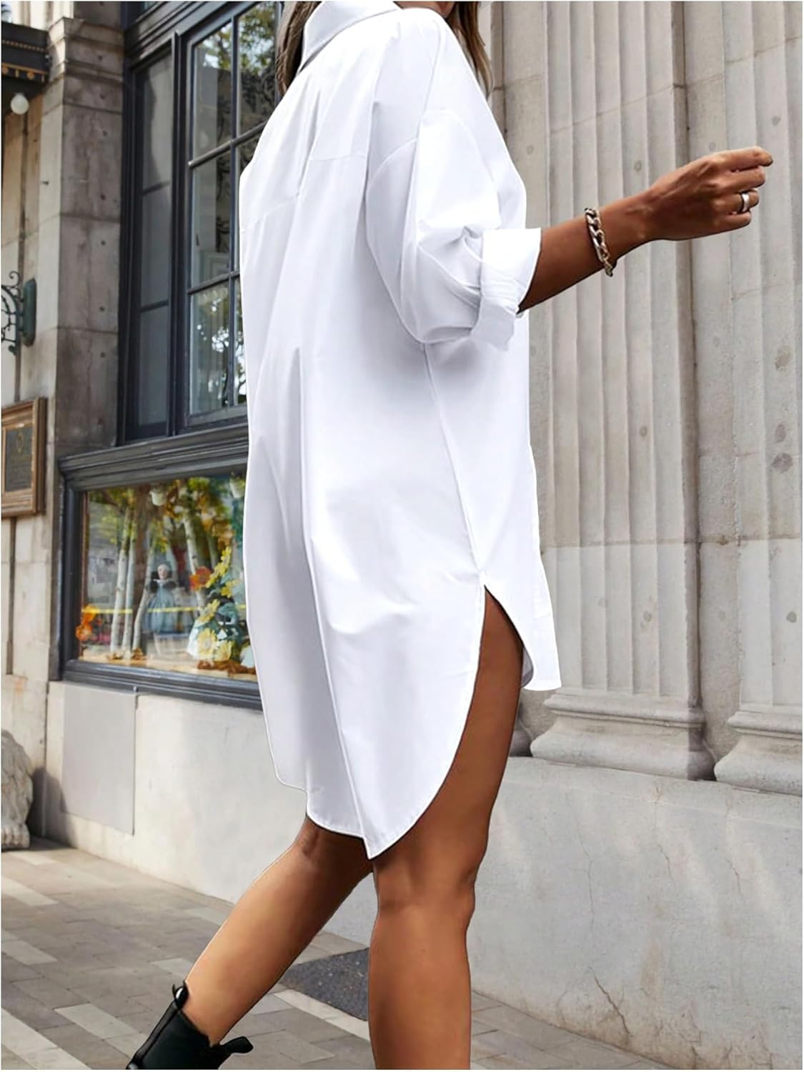 Floerns Women's Casual Button Down Shirt Dress Collared Long Sleeve Tunic Short Dresses - Image 3