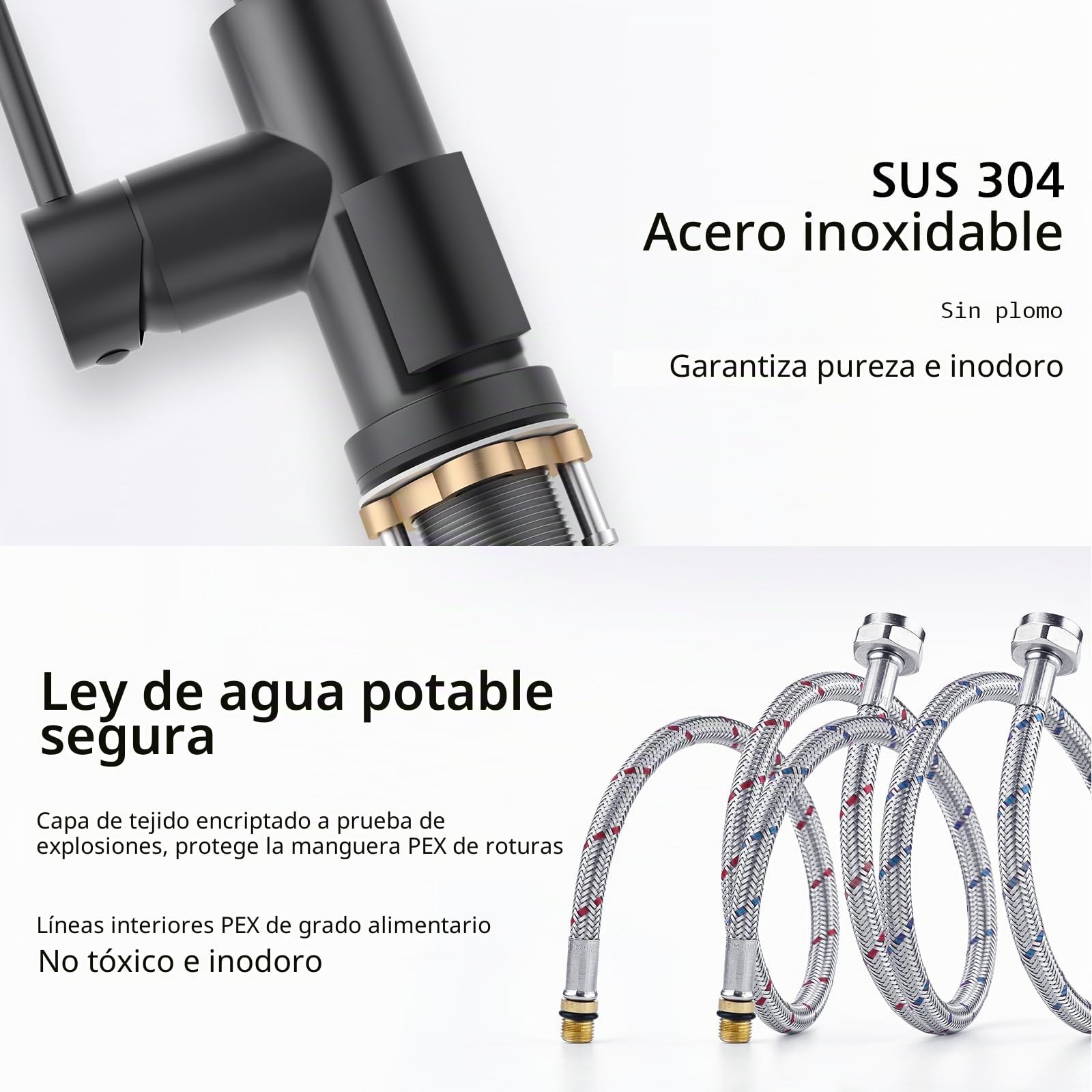 CREA Grifo Cocina Extraíble, Grifo de Cocina Monomando con 3 Modos de Ducha, Grifo para Fregadero con Ducha, Grifo Fregadero Cocina Giratorio a 360°, Negro Mate
