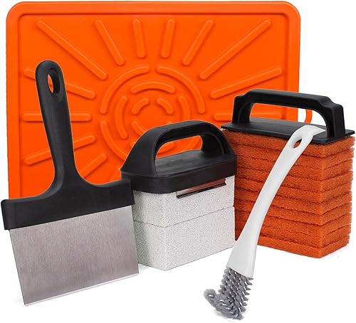 Flat Top Grill Cleaning Kit for Blackstone 17 Pieces Griddle Cleaning Kit with Scraper,Cleaning Brick,Grill Cleaning Brush,Scouring Pads and