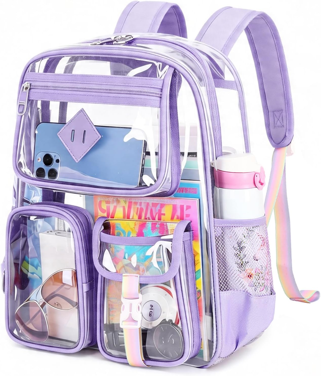 PIG PIG GIRL Clear Backpack for School,Heavy Duty PVC Transparent Bookbag for Girls Stadium Approved See Through Backpack