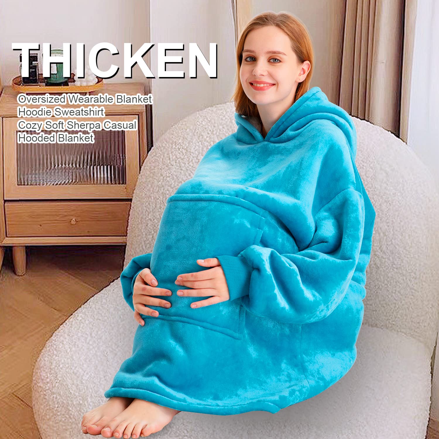 Wearable Blanket Hoodie,Oversized Sherpa Sweatshirt Blanket with Hood