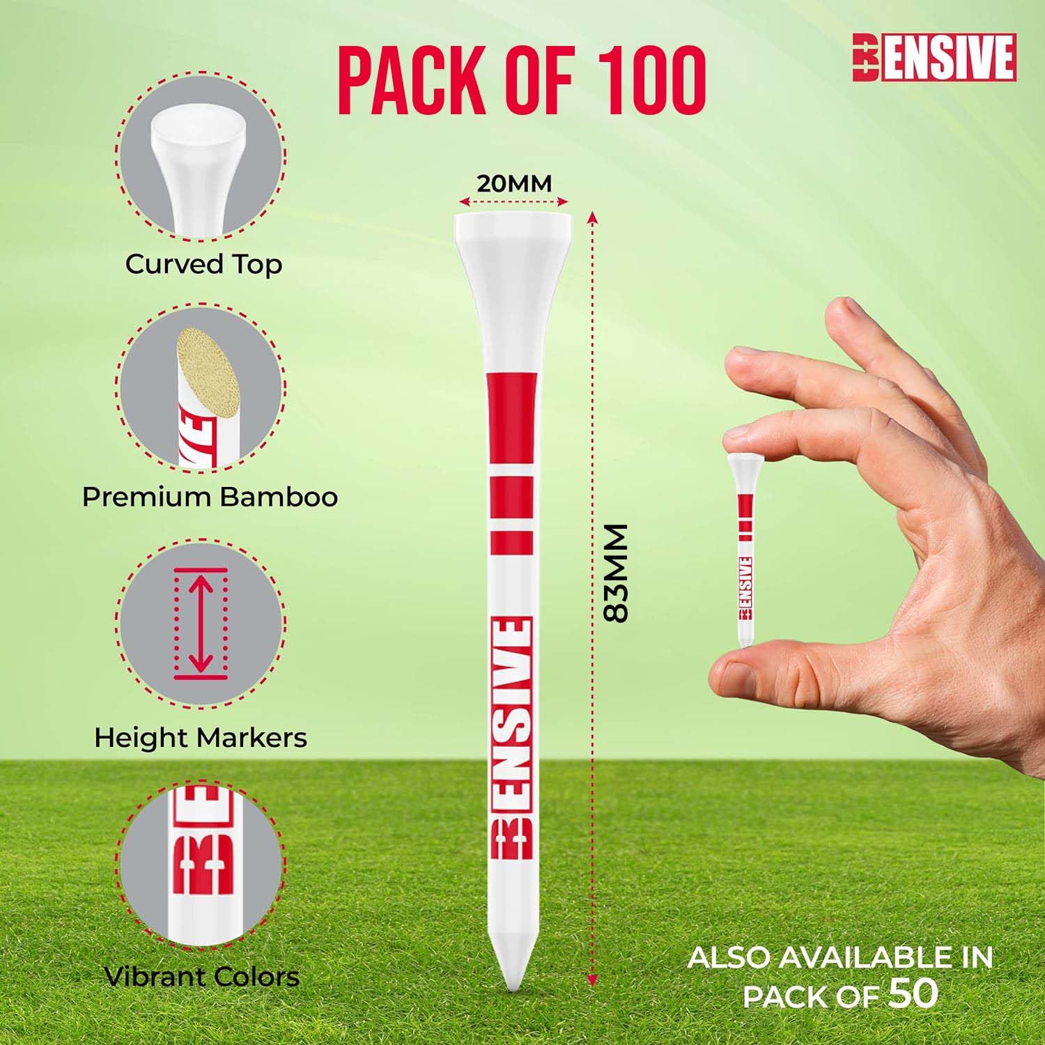 BENSIVE Golf Tees Bamboo 83mm, Pack of 100 - Image 2