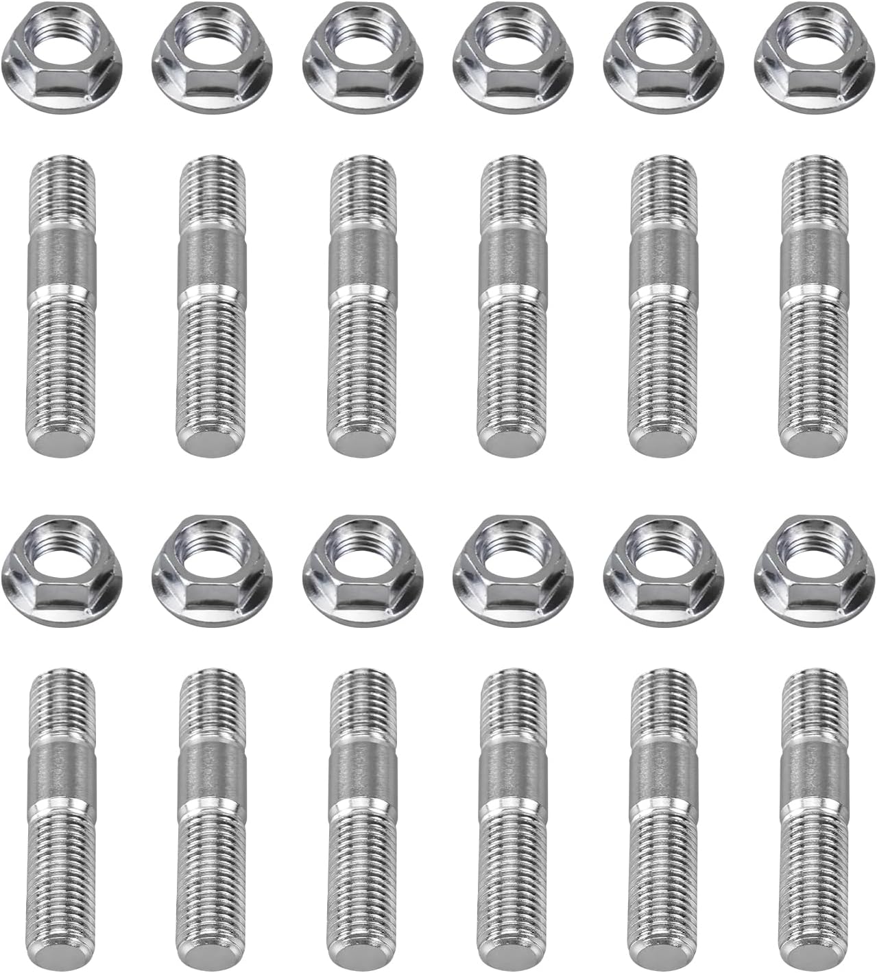 Bevinsee 12 Pairs Exhaust Manifold Stud Nuts Kit Compatible with Honda/Toyota/Nissan, M10-1.25x48mm Stainless Steel Studs & Nuts