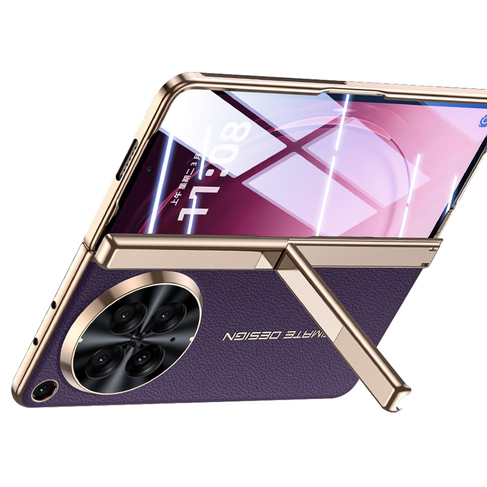 LUOTANL Kickstand Case for Oppo Find N6, Camera Wrap Screen Protector Hinge Case Leather Litchi Texture Plating Cover,Purple,N6
