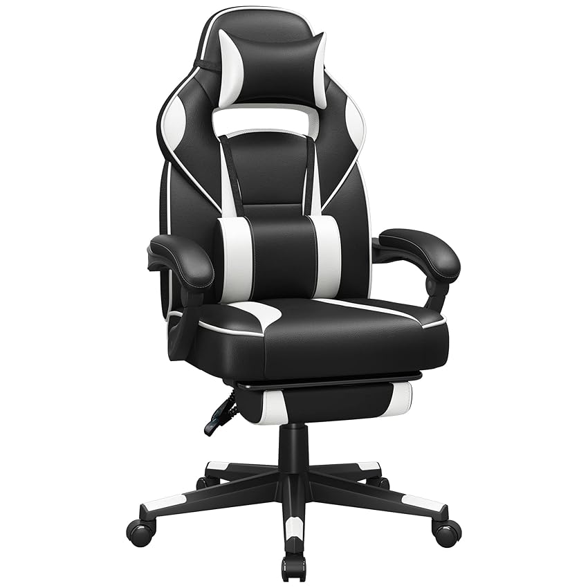 Immagine del prodotto SONGMICS Sedia da Gaming, Sedia da Ufficio Ergonomica, con Schienale Alto, Poggiapiedi Telescopico, Schienale Regolabile, Poggiatesta e Supporto Lombare, Portata 150 kg, Nero e Bianco OBG73BW