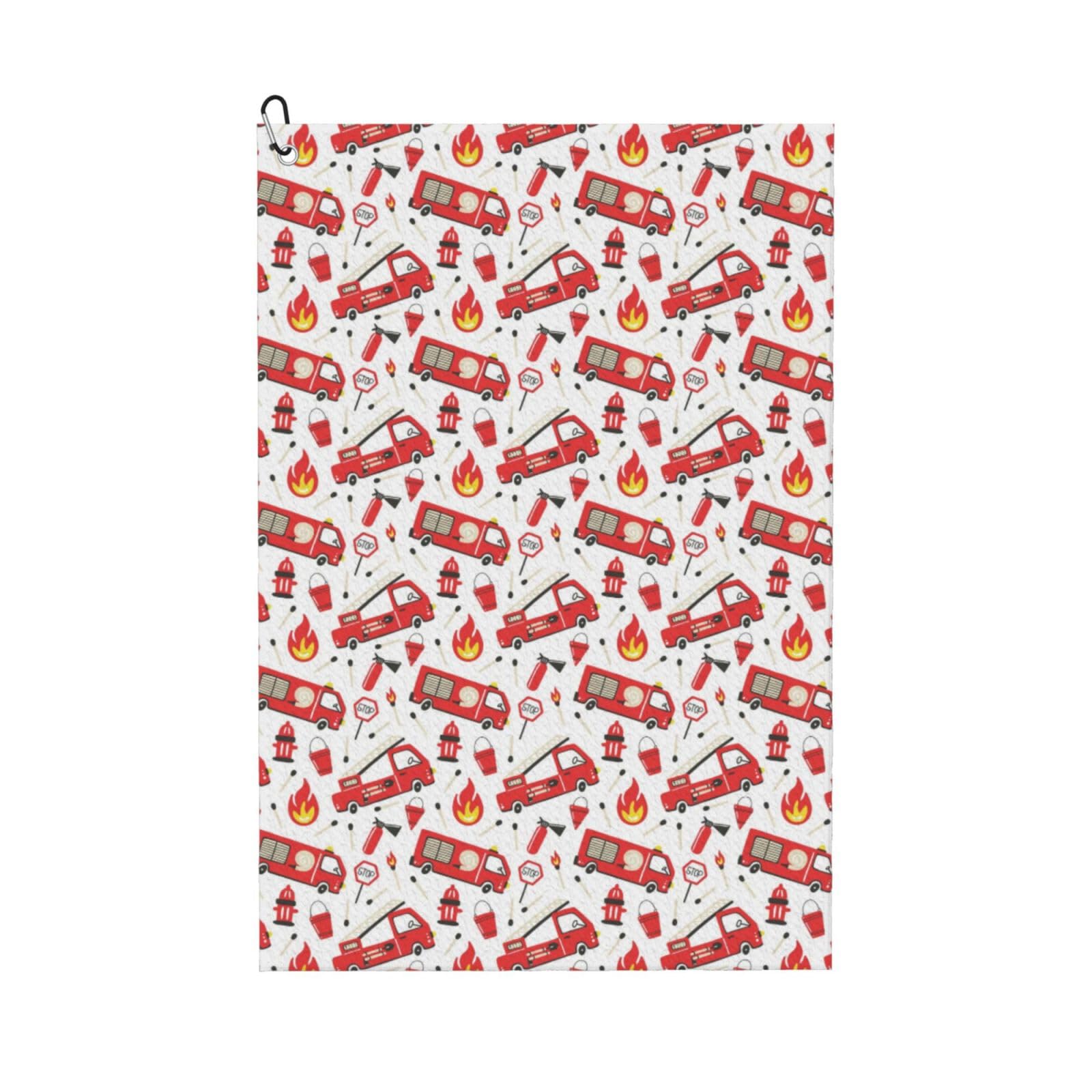 AOOEDM Fire Truck Print Golf Towel with Carabiner Clip Absorbent Microfiber Golf Towel for Cleaning Golf Ball Club Putter Iron for Golf Bag Trolly Belt Loop 16" X 24"