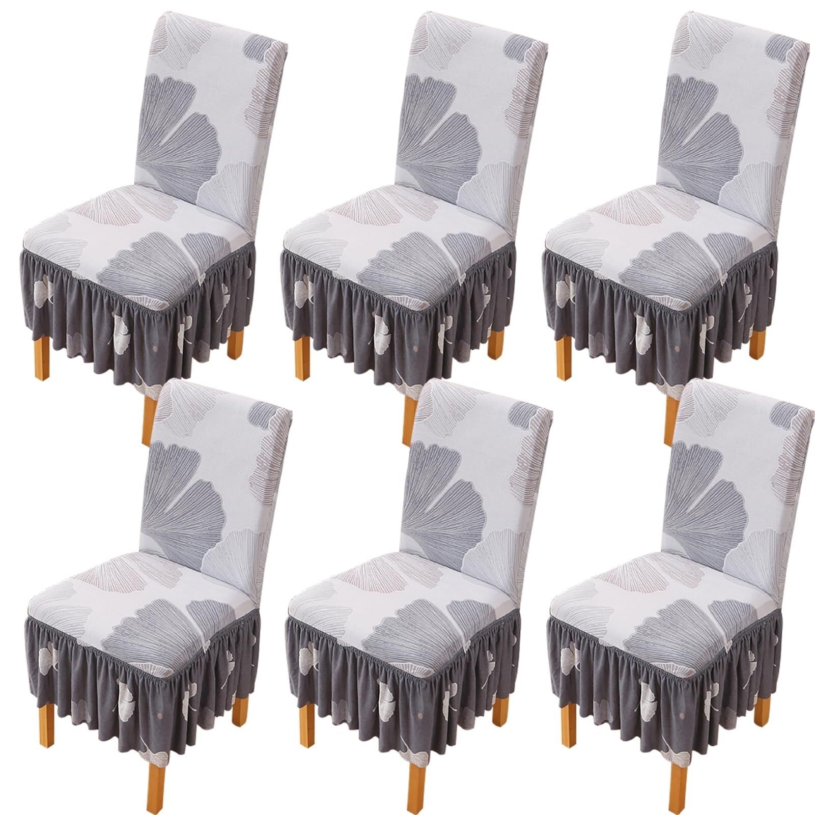 NMVAWIPT Dining Chair Covers With Skirt, Stretch Milk Silk Slipcovers, Full Protection, Fits Most Dining/Kitchen Chairs(11,6Pcs)