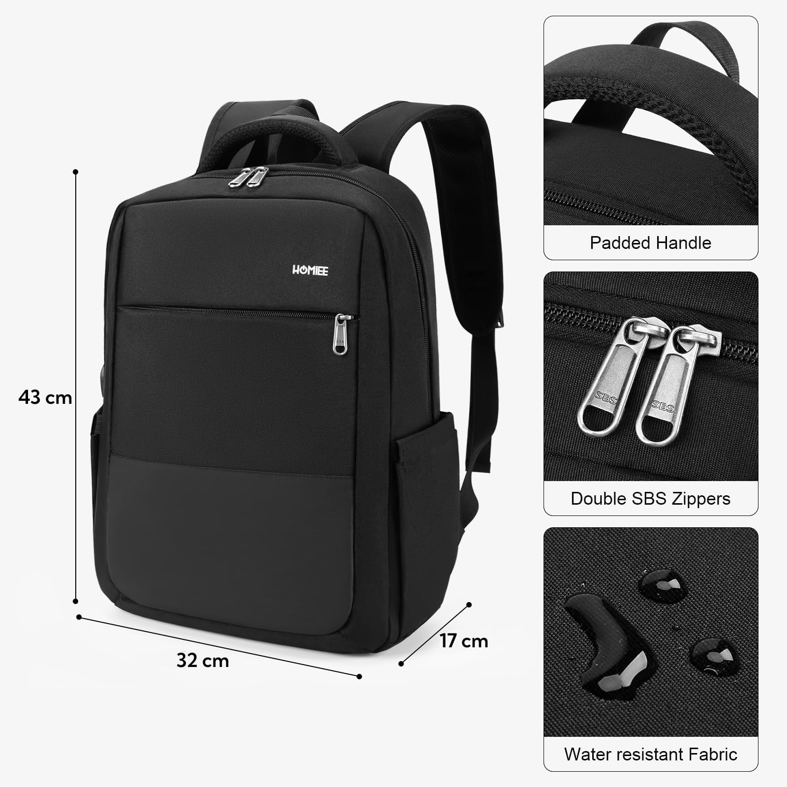 HOMIEE Zaino PC Portatili, Zaino Antifurto Impermeabile Con porta USB, Zaino per Computer Affari da 15.6 Pollici Notebook, Zaino Lavoro Uomo Donna per Casual Scuola Viaggio