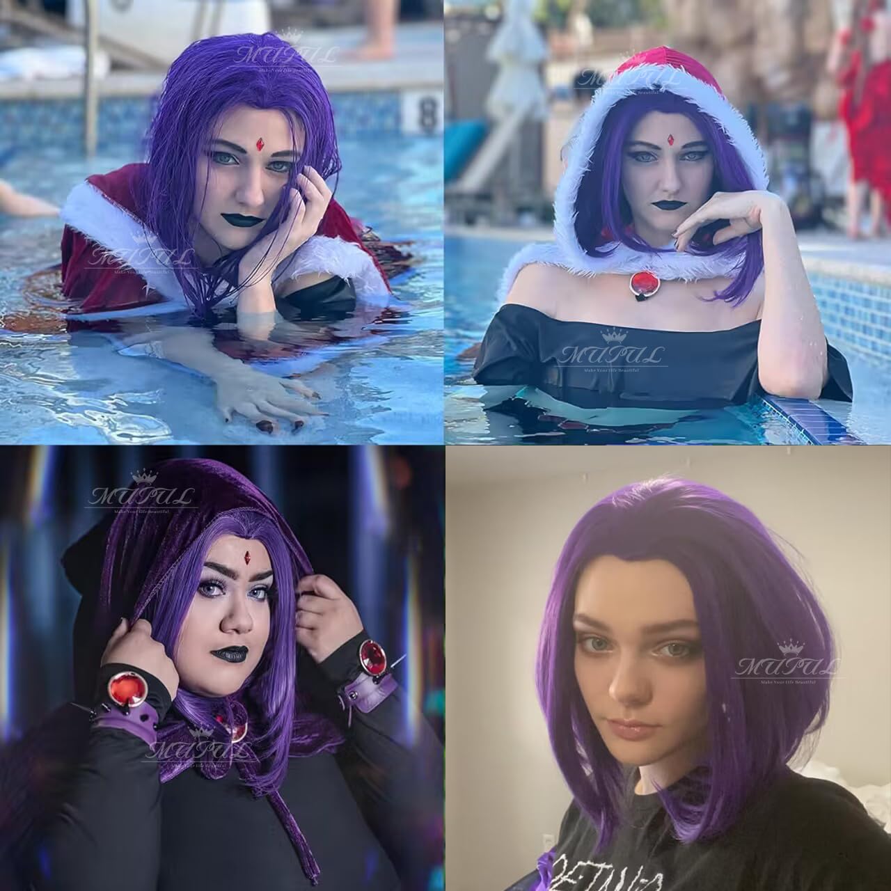 MUPUL Purple Short Wig Cosplay Short Bob Wig Purple Halloween Costume Wigs For Women: Purple / Bob