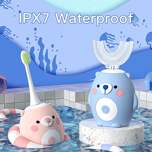 Miniatura 3 de Cepillo de dientes eléctrico en forma de U para niños, cepillo de dientes para niños con 6 cabezales de cepillo suaves, cepillo de dientes sónico