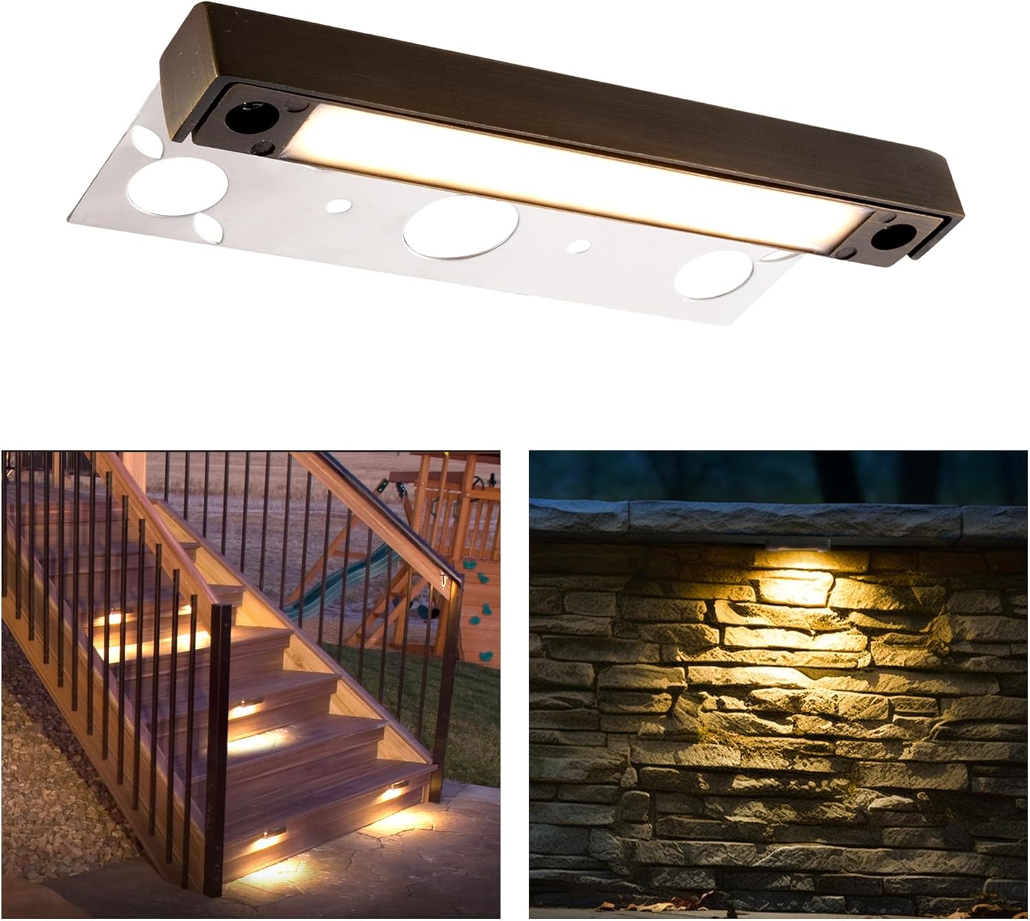 Gardenreet LED Hardscape Light,Cast Brass Housing,Integrated 3W 3000K Light Source, LED Step Light, 7 Inches Long,Low Voltage 12V AC/DC