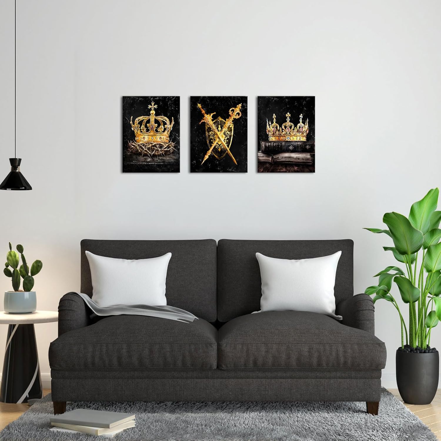 Artmyharbor King Queen Wall Art Set of 3 Pieces Black and Gold Crown Framed Canvas Painting Bedroom Decor 12"x16" - Image 2