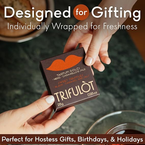 TartufLanghe Trifulot Assorted Chocolate Truffles Mini Gift Box - 4 Pralines, Italian Dark Chocolate Truffles with Piedmont Hazelnuts and Caramel & Salt, 0.99 oz