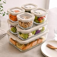 en-kt014-7set-iv Heat-resistant Glass Storage Containers, Airtight Lid, Valve Included, Silicone Gasket, 8.5 fl oz (240 ml) x 4, 20.0 fl oz (560 ml) x 2, 49.1 fl oz (1,370 ml) x 1, Microwave, Oven