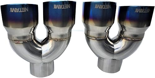 Miniatura 2 de NETAMI 3 "entrada a 4" Quad Staggered Outlet Puntas de escape de acero inoxidable doble pared negro cromado acabado un par