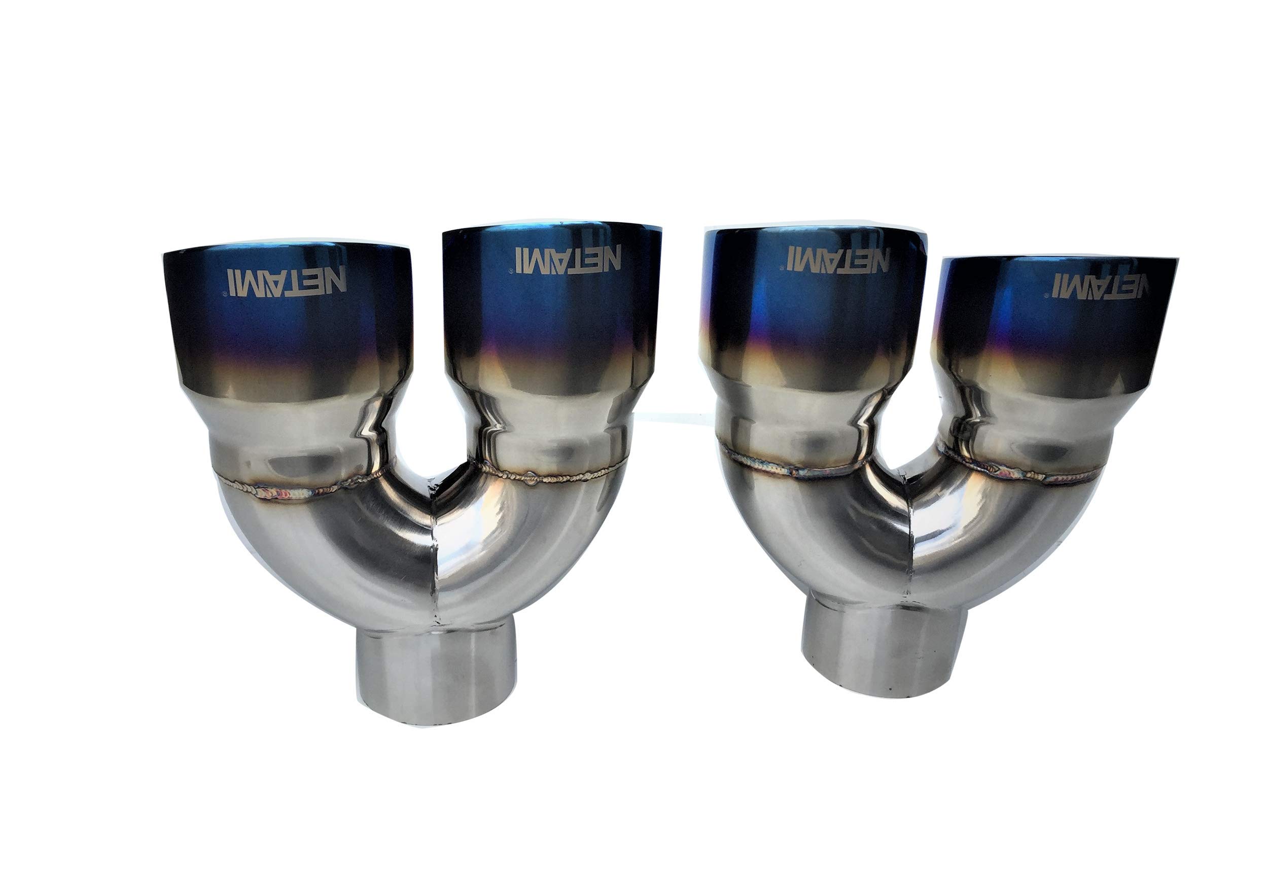 NETAMI 3" To 4" Quad Exhaust Tip - Stainless Steel Dual Wall Blue Burnt Tips
