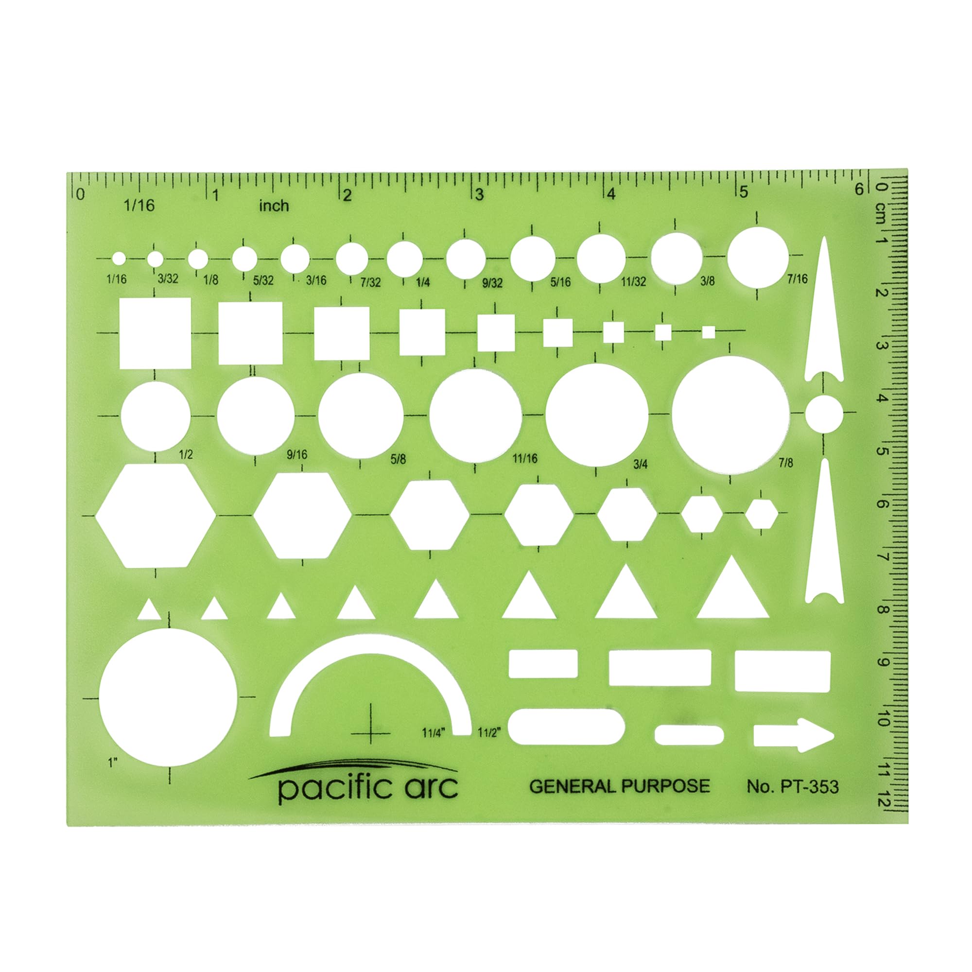 Pacific Arc - General Purpose Template - Drawing Aid Stencil for Professional or School Work - Size 3.87 x 6.5 inch