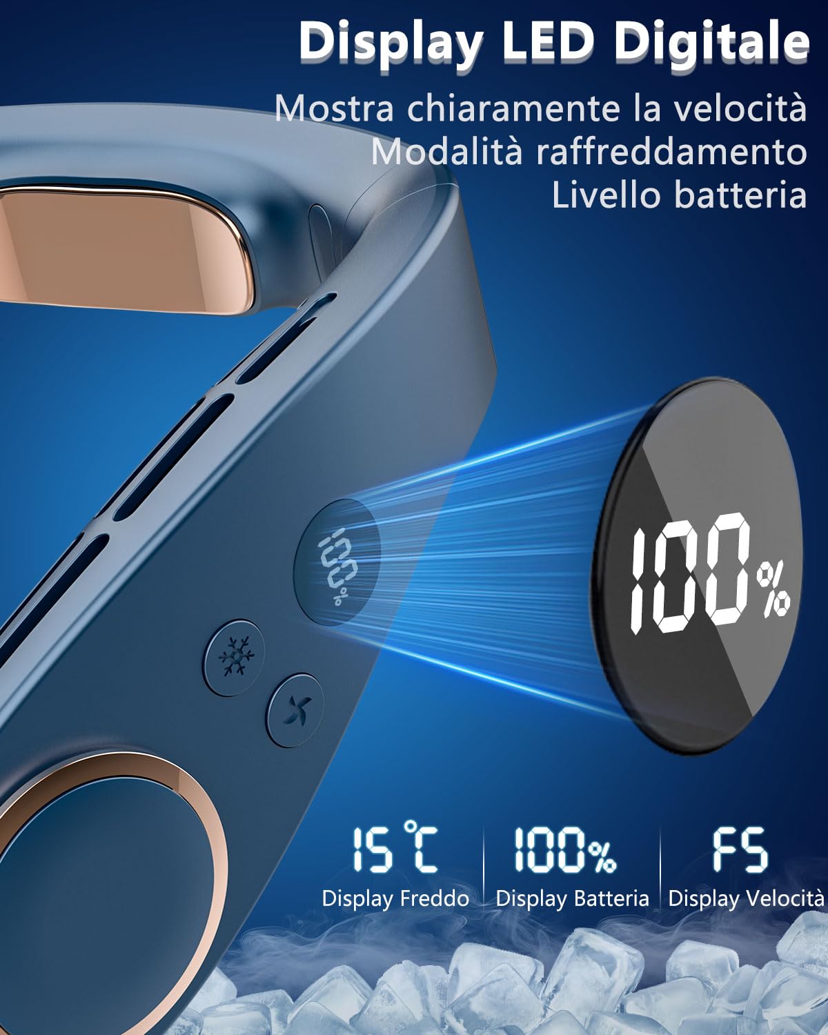 Ventilatore da Collo Raffreddatore Condizionatore Portatile, Mini Neck Fan Silenzioso con 3 Temperature e 5 Velocità, Batteria 5500mAh Potente Autonomia 15 Ore, per Mezzi Pubblici e Vita in Città