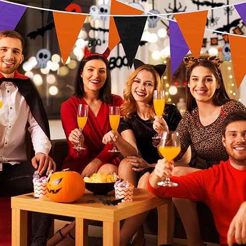 Miniatura 5 de Banderines de Halloween con 400 banderines de Halloween, triángulos, a granel, 374 pies, morado, naranja, negro, banderines de Halloween para