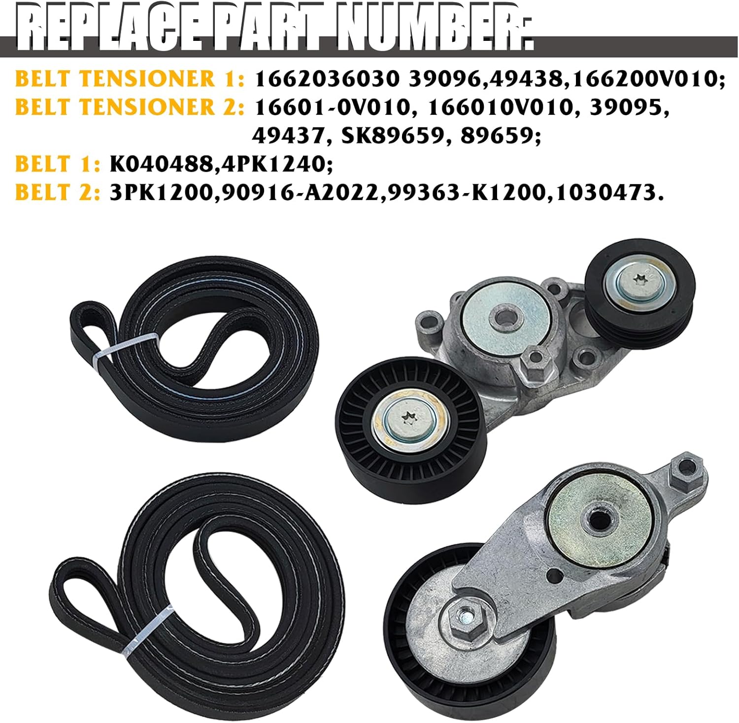 Drive Belt Tensioner and Serpentine Belt Kit Compatible with 2010-2011 Toyota Camry 2.5L L4, Replaces# 1662036030 16601-0V010 4PK1240 3PK1200 16620-36030 39096 49438 166010V010