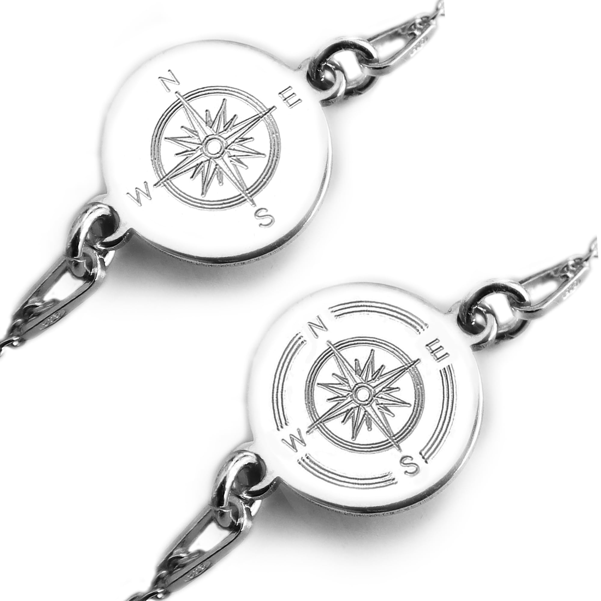 Kompass Armband mit Gravur, 925 Silber oder vergoldet