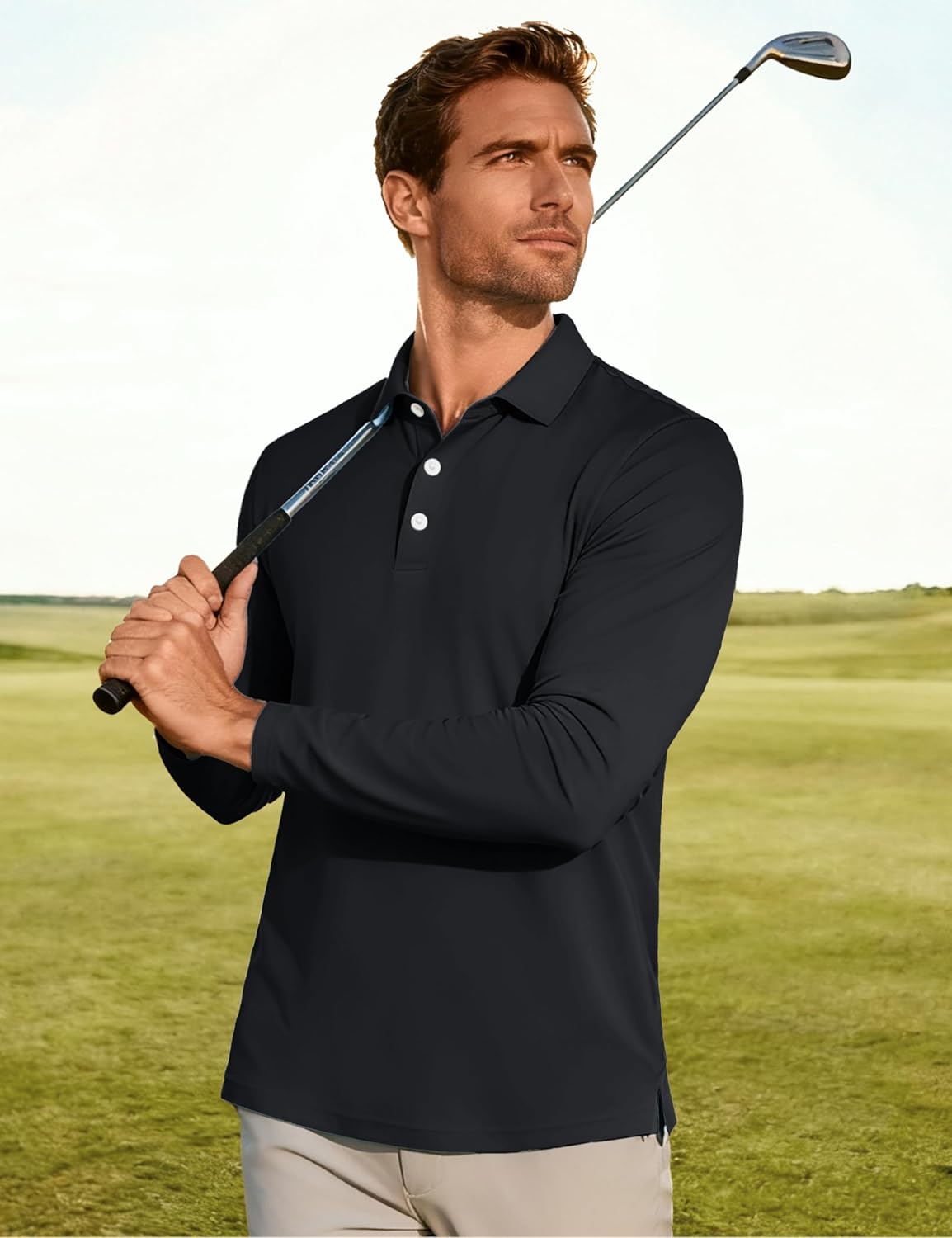 MAGCOMSEN Men's Polo Shirt Long Sleeve Golf Shirts Quick Dry Lightweight 3-Button Performance Work Fishing Athletic - Image 3