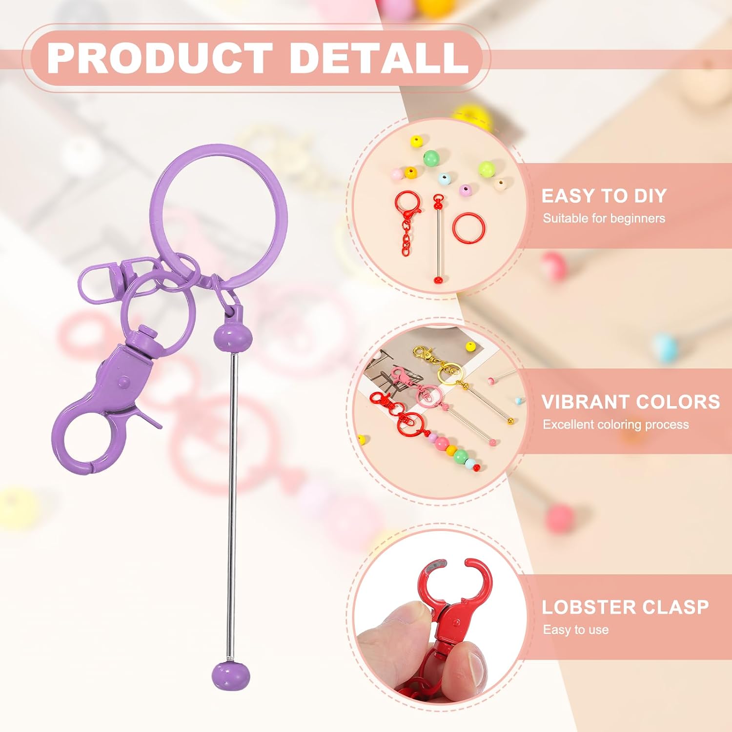 PATIKIL Beadable Keychains, Metal DIY Beaded Keychain Making Kit with Key Rings Blank Chain Bars image 3